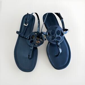 Coach Jaci Logo T-strap Flat Sandals Slingback Women's 10B Black Leather C2924